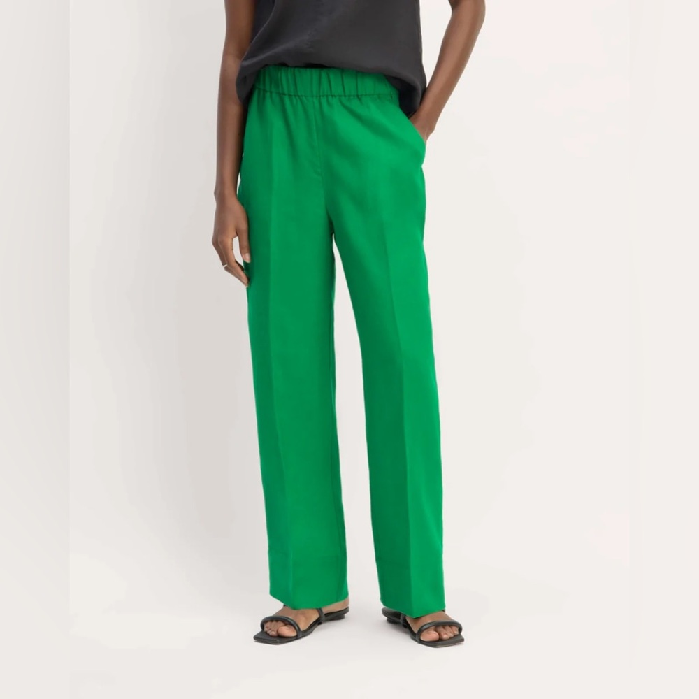 The Linen Easy Pant Grass Green Pull-On Straight Leg | Size Medium